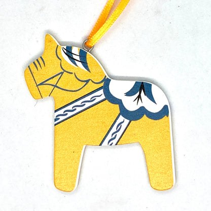 Vintage Yellow Dalahorse Wood Ornament