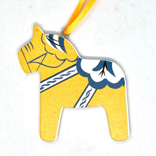 Vintage Yellow Dalahorse Wood Ornament