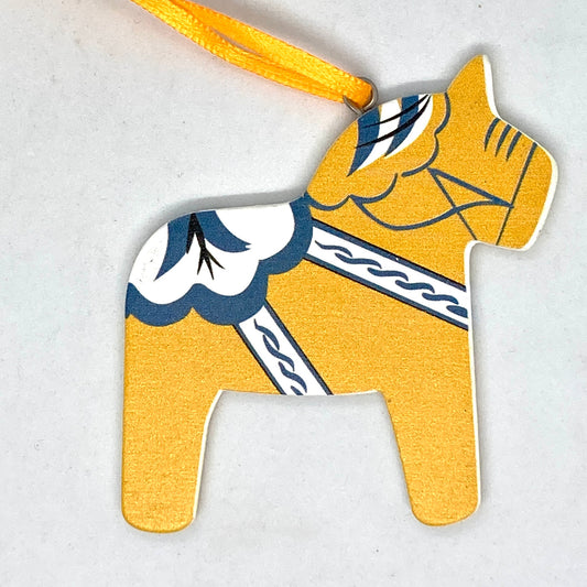 Vintage Yellow Dalahorse Wood Ornament