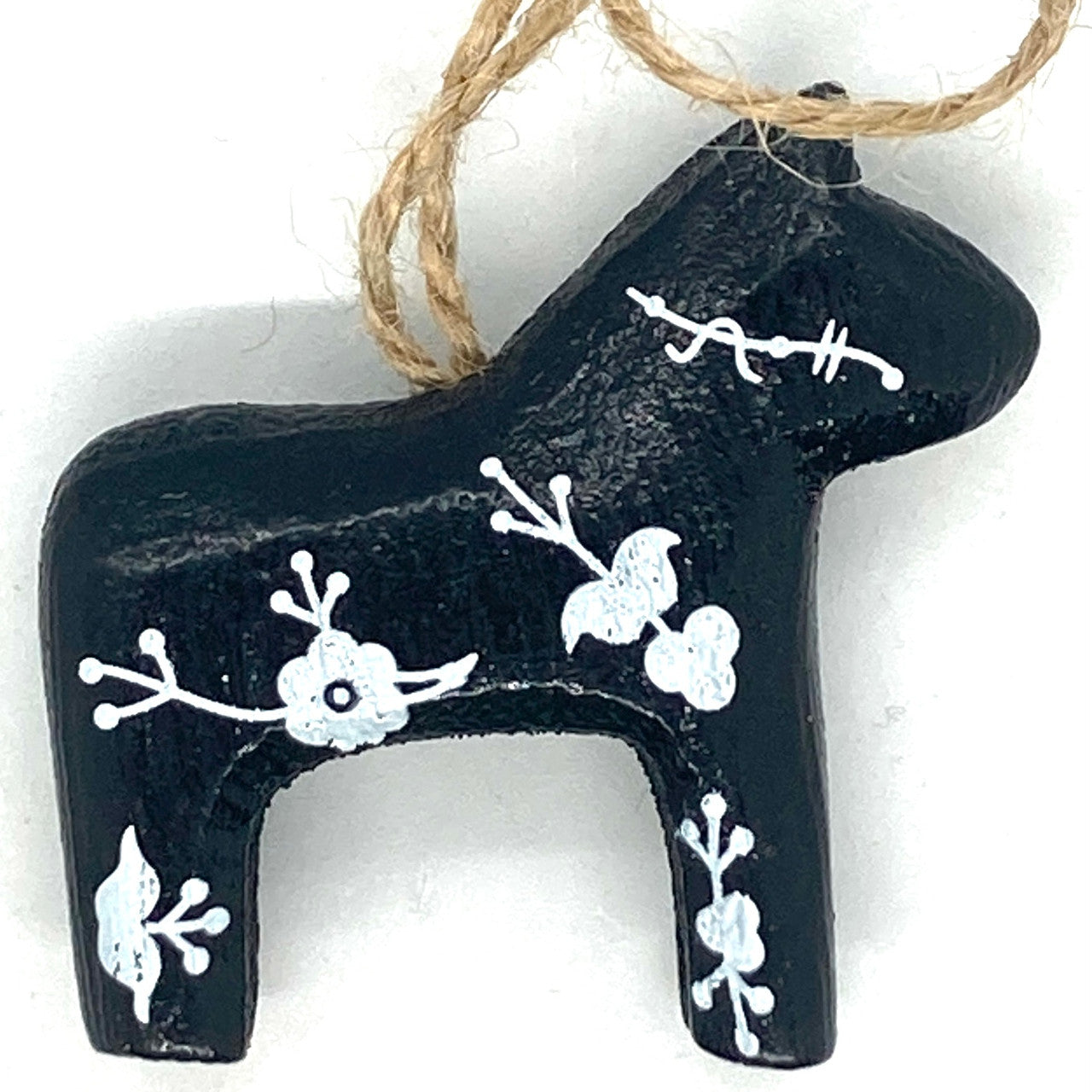 Small Dala Horse Ornament Black Floral