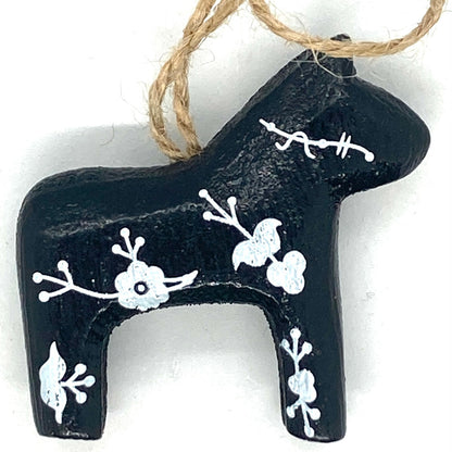 Small Dala Horse Ornament Black Floral