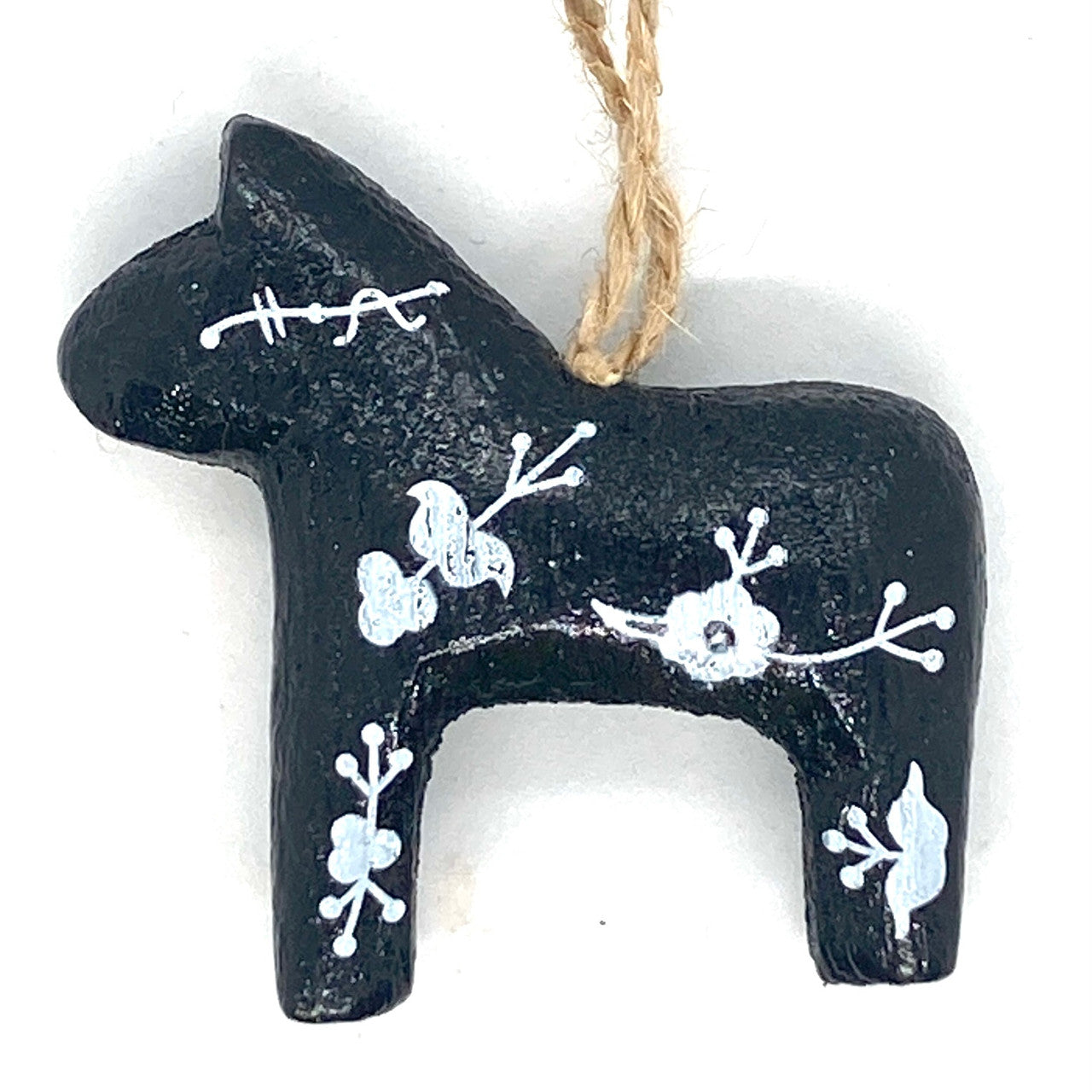 Small Dala Horse Ornament Black Floral