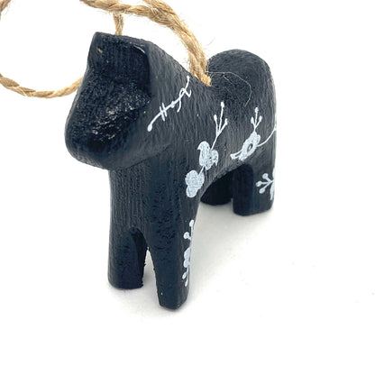 Small Dala Horse Ornament Black Floral