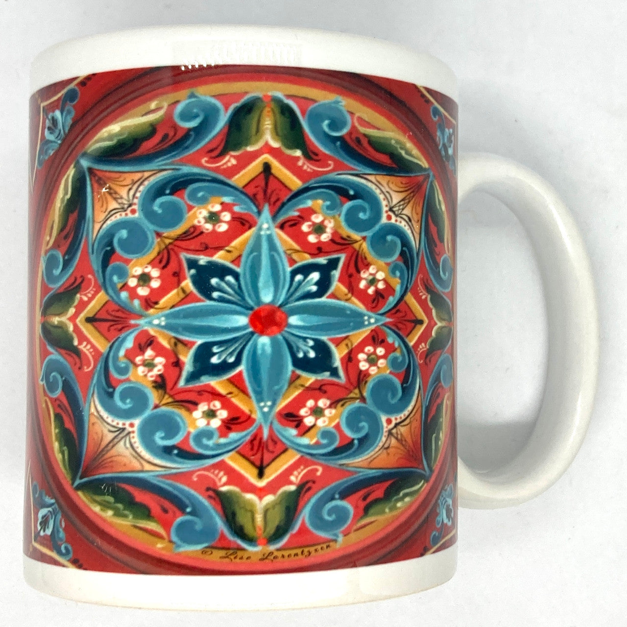 Lise Lorentzen Busy Red Rosemaling mug