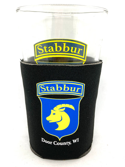 Koozie shown with the Stabbur Pint Glass.