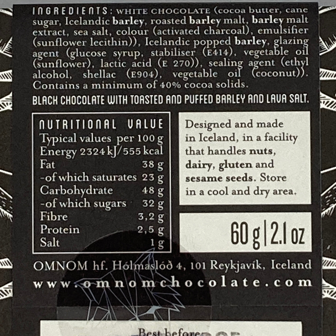 Nutrition Facts on back