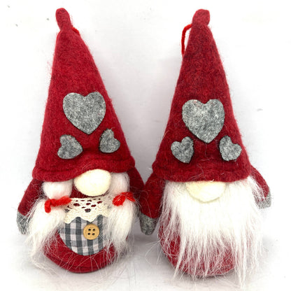 Heart Tomten Couple Ornaments (Red)