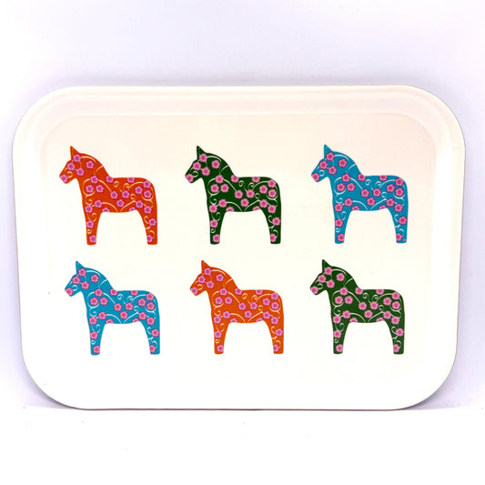 Multicolor Flower Dala Horse Birch Serving Tray