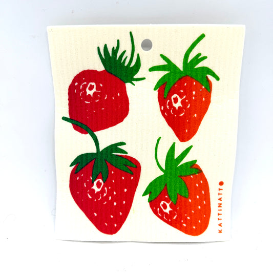 Four Strawberries Swedish Dishcloth