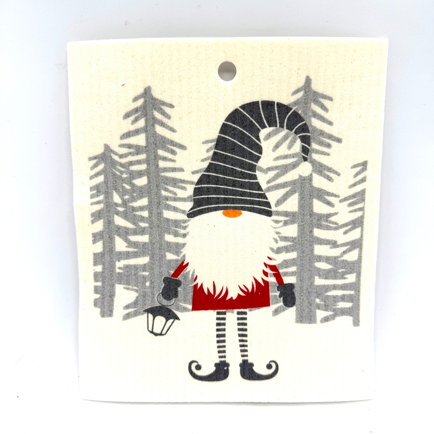 Gnome with Lantern Swedish Dishcloth