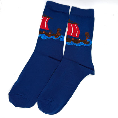 Suva Viking Ship Socks (Blue)