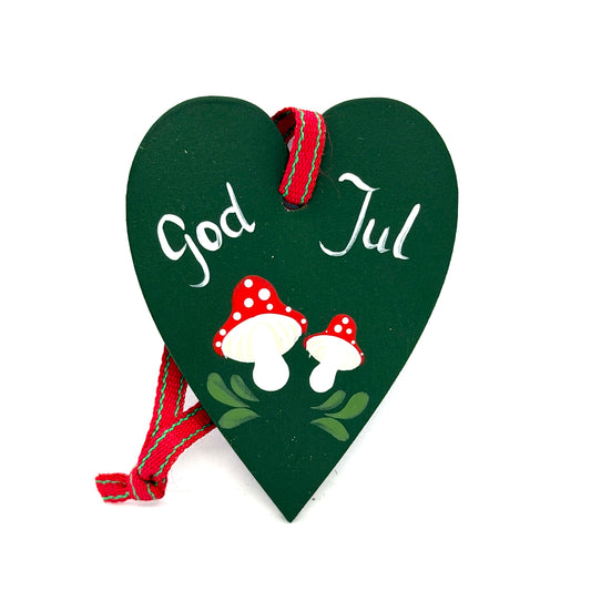 Mushroom Heart Wood Ornament