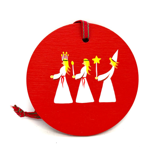 Red Lucia Round Wood Ornament