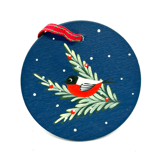 Bullfinch Round Wood Ornament