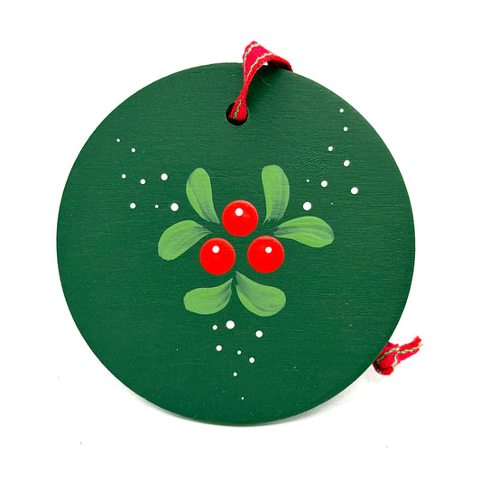 Green Lingonberries Round Wood Ornament