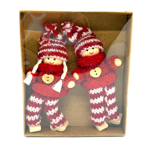 Boy & Girl Tomten Ornaments with Heart Buttons