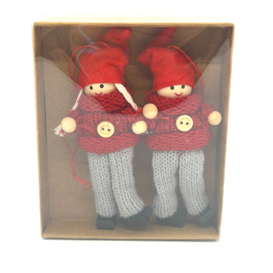 Boy & Girl Tomten Ornaments with Buttons