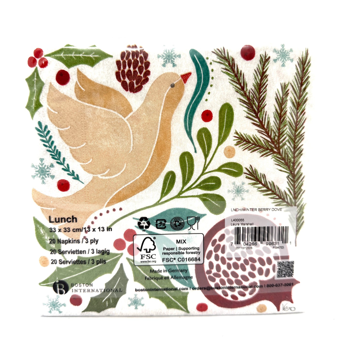 Winter Berry Dove Dinner Napkin