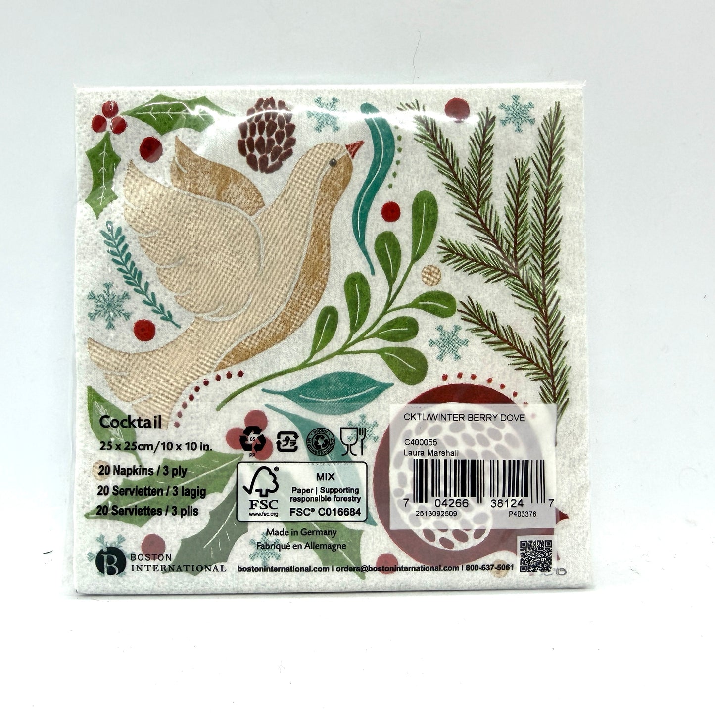 Winter Berry Dove Cocktail Napkin