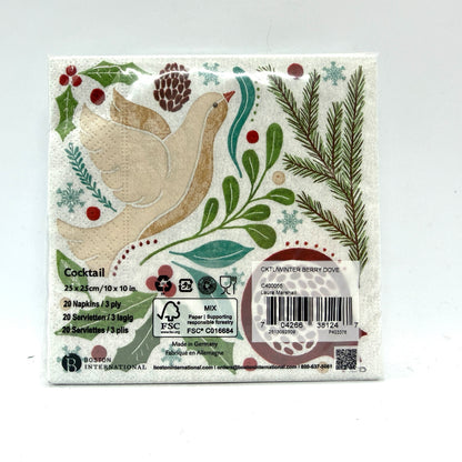 Winter Berry Dove Cocktail Napkin