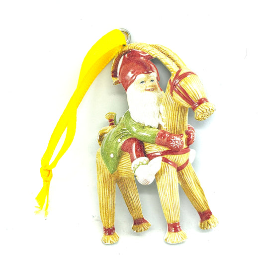 Straw Goat and Tomte Wood Ornament