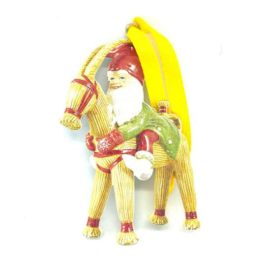 Straw Goat and Tomte Wood Ornament