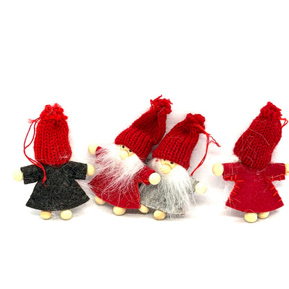 Knit Hat Bearded Tomte Ornaments – 4 Piece Set