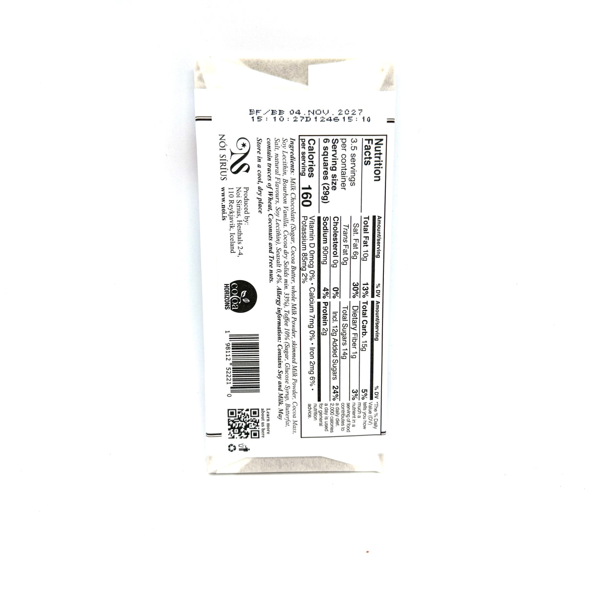 Icelandic Sea Salt Toffee Milk Chocolate Bar – 100 g