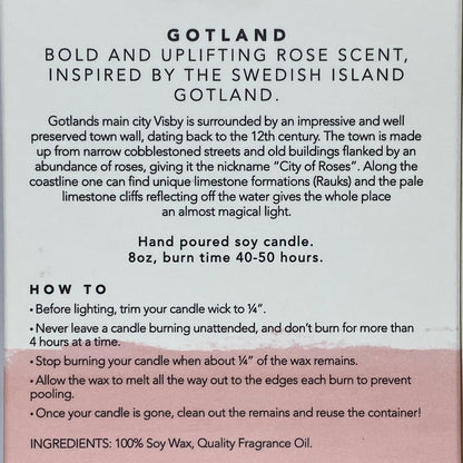 8 oz Rose Scented  Gotland Soy Candle