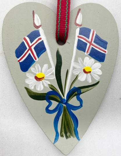 Iceland Heart Wood Ornament