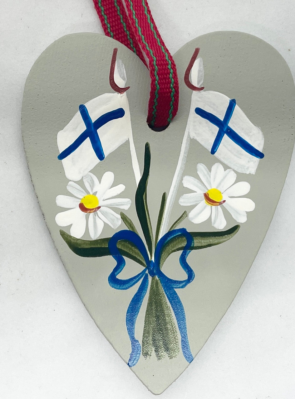 Finland Flag Wood Heart Ornament