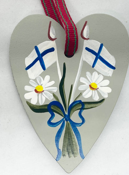 Finland Flag Wood Heart Ornament