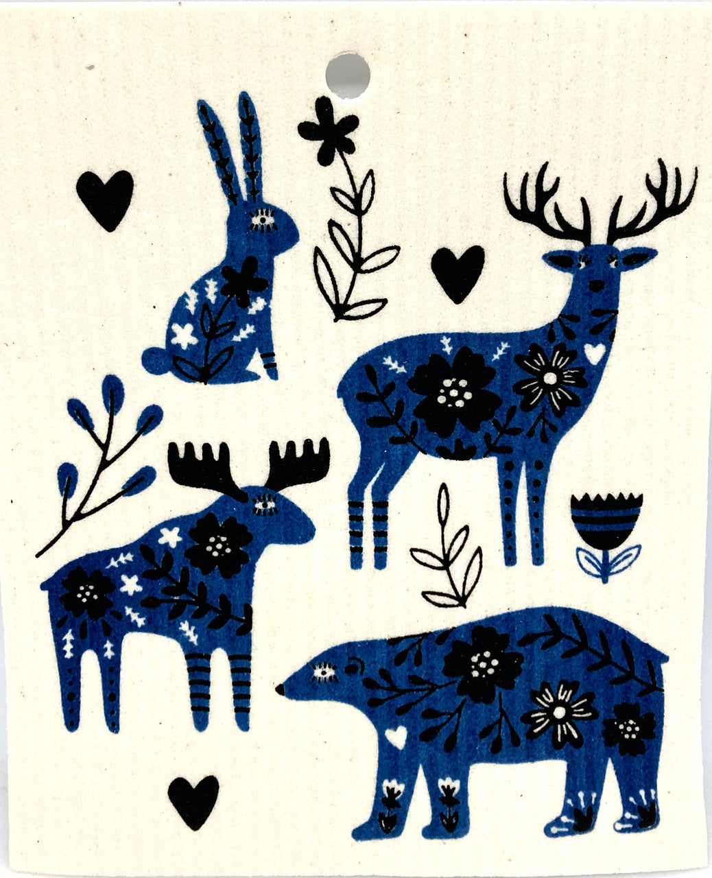 Blue & Black Forest Animals Swedish Dishcloth