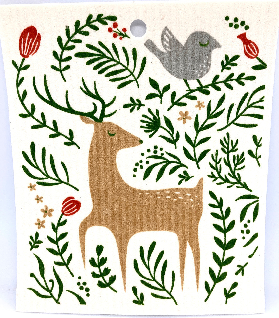 Floral Deer & Bird Swedish Dishcloth