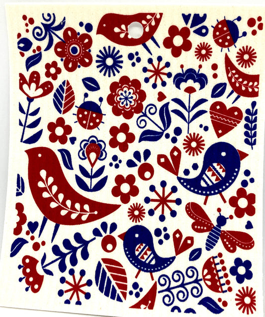 Birds, Bugs & Flowers Swedish Dishcloth