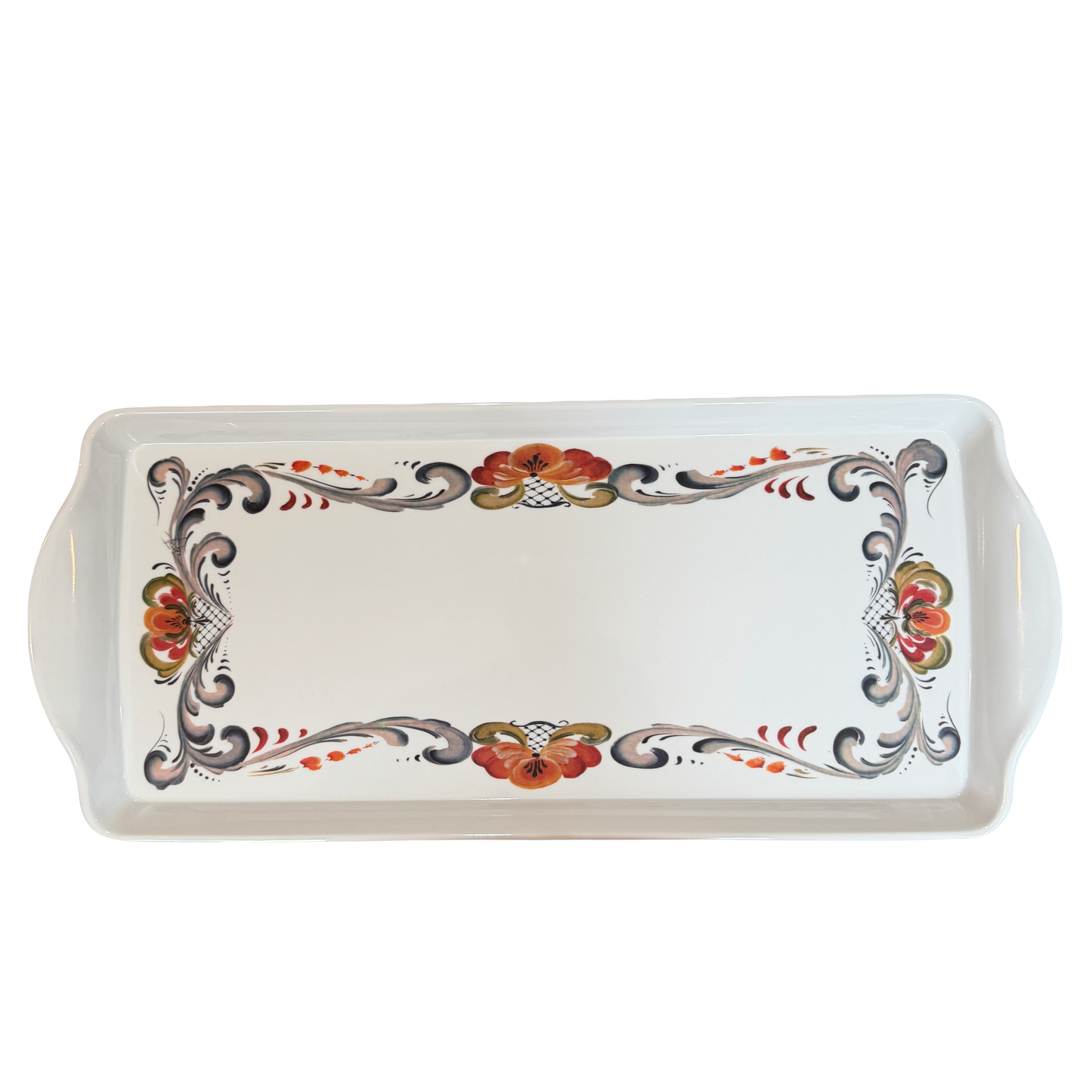 Floral Border Folk Art Serving Tray