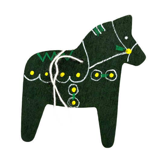 Vintage Green Dalahorse Wood Ornament