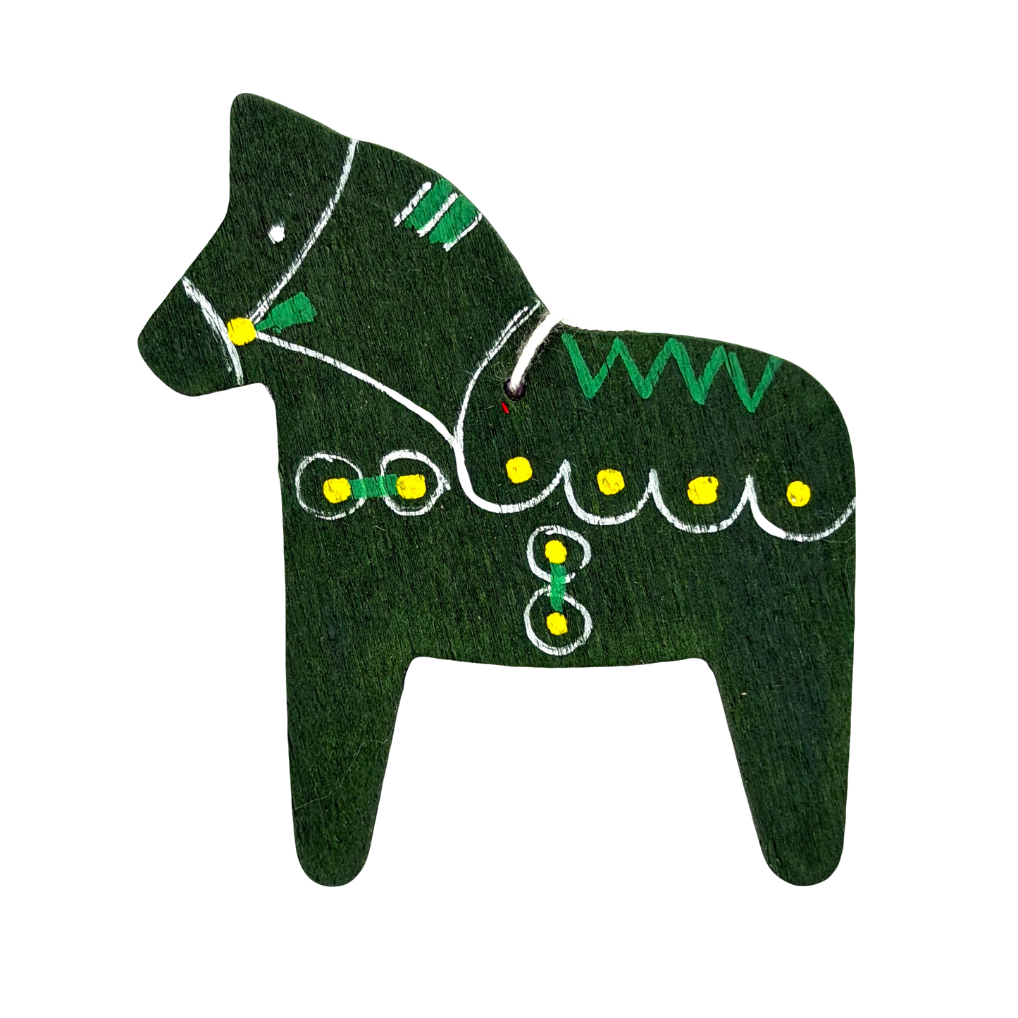 Vintage Green Dalahorse Wood Ornament