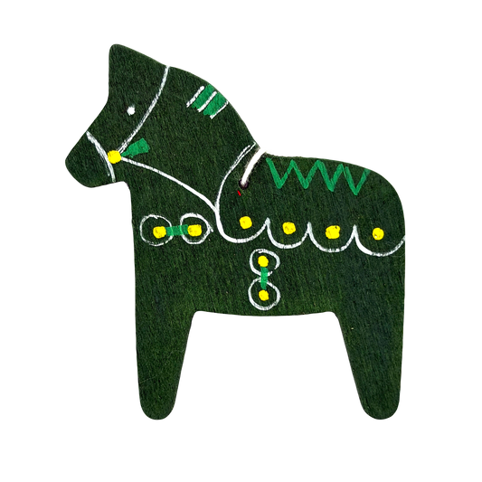 Vintage Green Dalahorse Wood Ornament