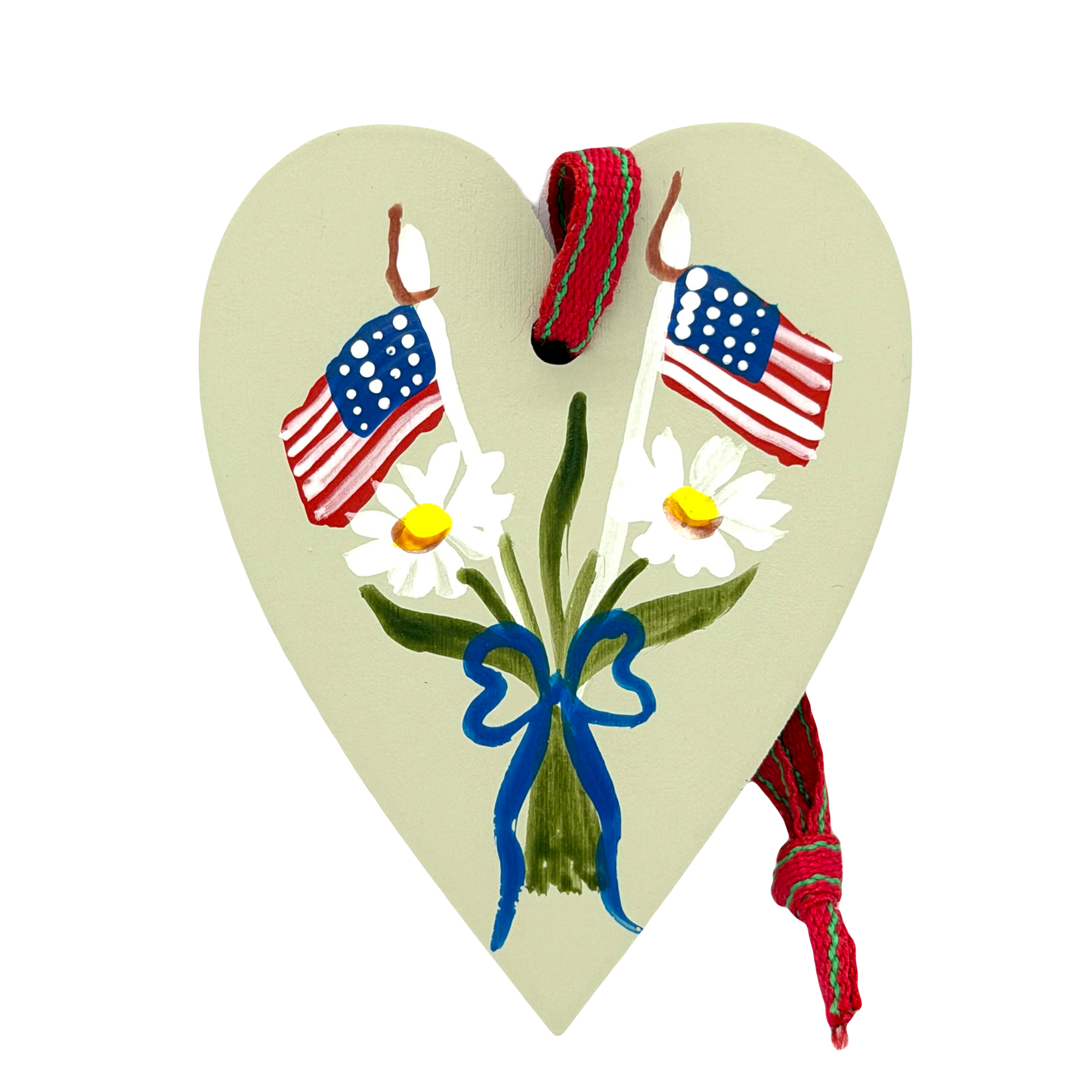USA Flag Heart Wood Ornament