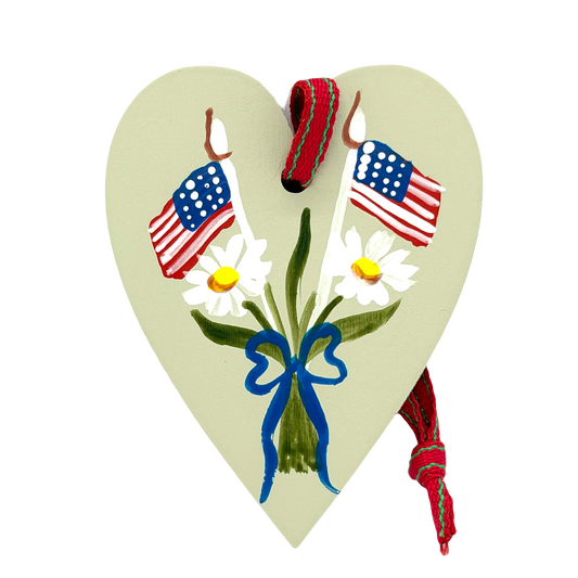 USA Flag Heart Wood Ornament