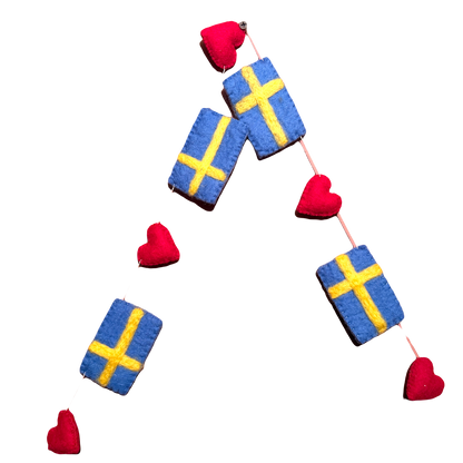 Swedish Flag & Heart Felt Garland