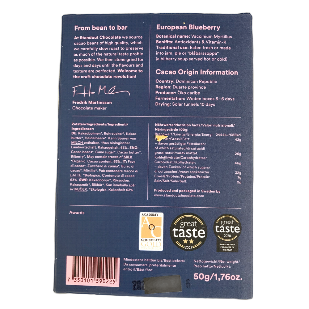 Standout European Blueberry Chocolate Bar