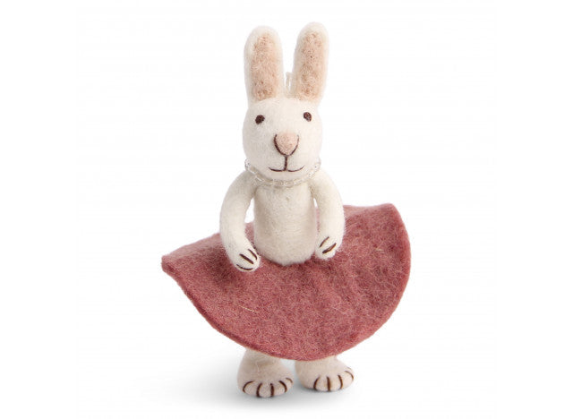 Felt White Bunny with Rose Skirt