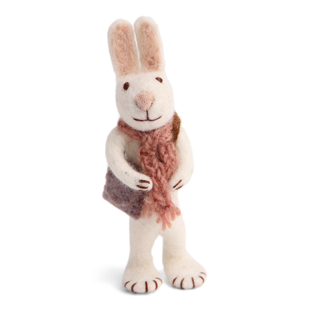 Felt White Bunny with Rose Scarf