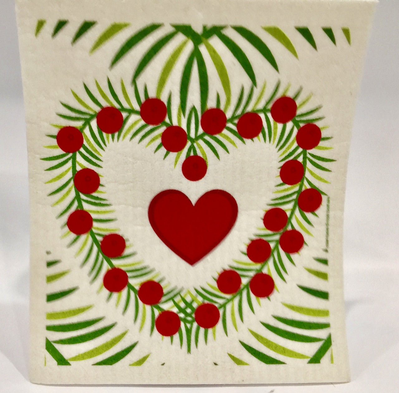 Christmas Heart Wreath Swedish Dishcloth