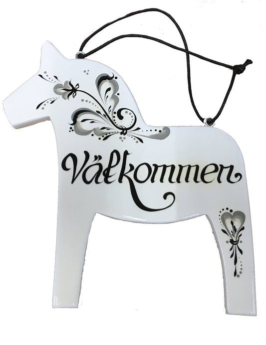Dala Horse Vålkommen sign (white)