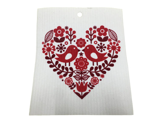 Hearts & Love Birds Swedish Dishcloth