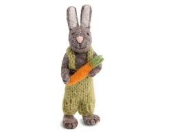 Felt Grey Bunny with Green Pants and Carrot